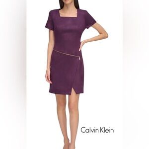 Calvin Klein Womens Faux Suede Mini Sheath Dress